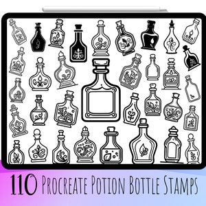 110 Procreate Potion Bottle Stamp Brushes, Potion Bottle Stamp Set, Mystic Spell Jar Procreate, Potion Jar Stamps, Witchcraft Stamps