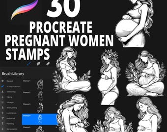 30 Pregnant Woman Stamp Brushes, Pregnant Procreate, Woman Pregnant Brush, Procreate Body, Procreate Pregnancy, Procreate Line Art