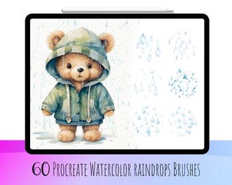 60 Watercolor Rain Drops Procreate Brushes, Rain Drops Texture Procreate, Rain Texture Brush, Procreate Rain, Procreate Water Drop