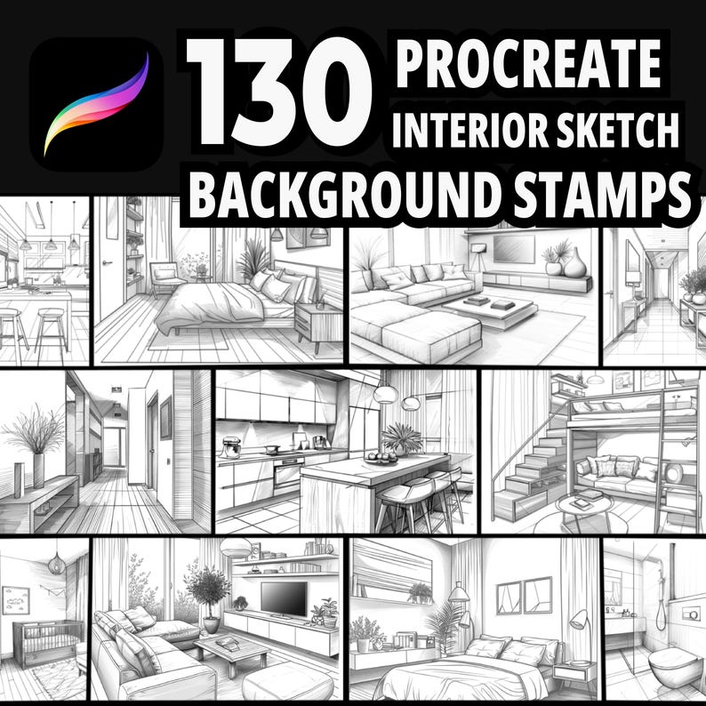 130 Procreate Interior Sketch Stamp Brushes, Procreate Room, Procreate ...