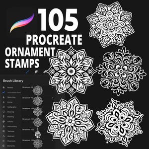105 Procreate Ornament Stamps, Mandala Flower Brushes, Decorative Floral Patterns, Henna Tattoo Stamps, Boho Element Brush for Digital Art
