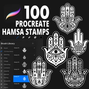 100 Procreate Hamsa Stamp Brushes | Hand of Fatima Digital Stamps | Boho Procreate Brushes for Tattoo, Henna, Mystical & Spiritual Art