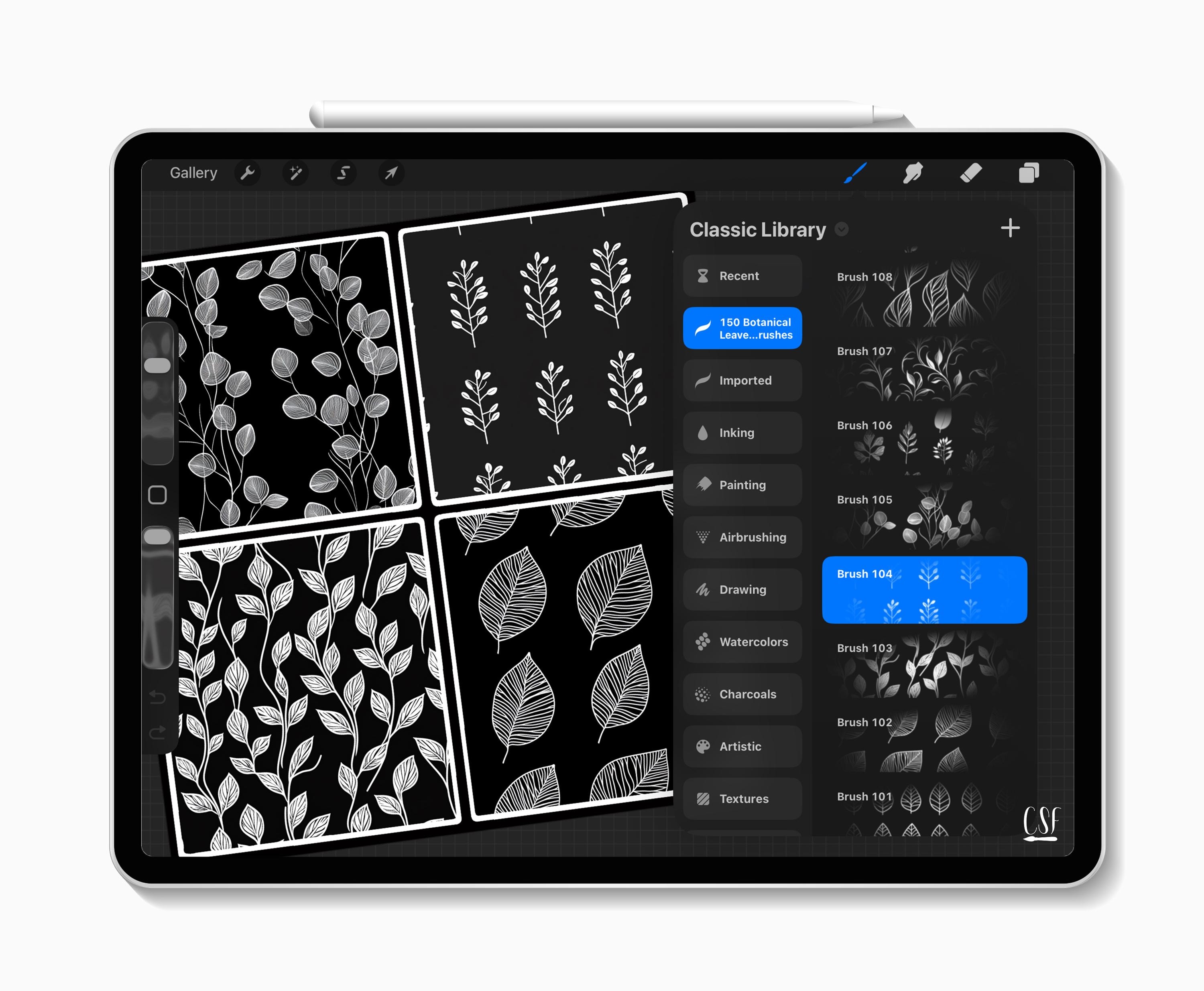150 Procreate Botanical Leaves Texture Brushes for Floral Patterns ...