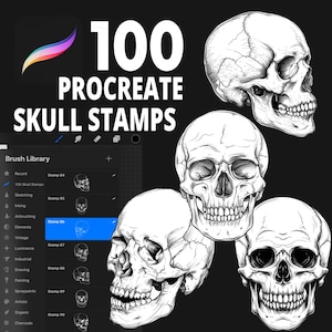 100 Procreate Skull Stamp Brushes, Skull Stamp Set, Skull Brush, Procreate Head, Procreate Halloween, Human Skull Stamp, Skull Tatto Stamp