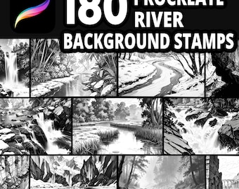 180 Procreate River Background Stamps, Nature Scene Design, Fantasy River, Storybook Scene River, Mountain River, River Brushset