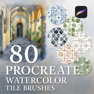 80 Watercolor Procreate Tile Texture Brushes,Procreate Tile,Mosaic Brush,Digital Tile Brushes,Interior Design Procreate,Mosaic Texture Brush