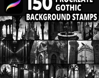 150 tampons de fond gothique Procreate pour oeuvres d'art sombres, scènes fantastiques, thèmes de vampires et illustrations dramatiques