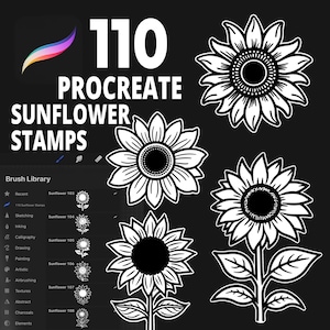 105 pinceles de sellos de girasol para Procreate, set de sellos de girasol, diseño floral para Procreate, pinceles digitales de girasol, sello de girasol, diseño floral para Procreate