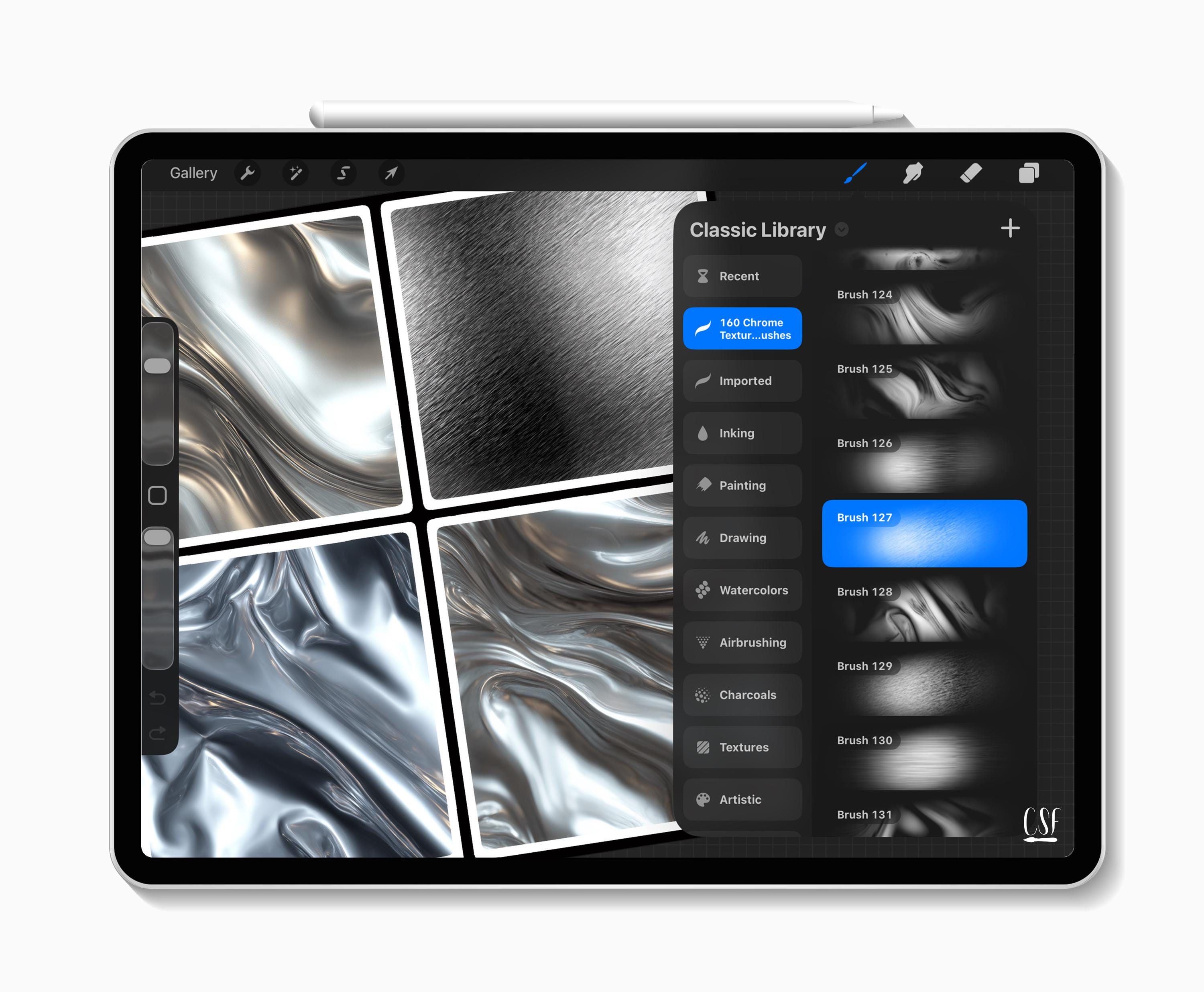 160 Procreate Chrome Texture Brushes, Metallic Texture, Reflective ...