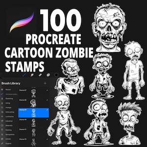 100 Procreate Cartoon Zombie Stamp Brushes, Zombie Stamp Set, Horror Stamps, Gothic Procreate, Halloween Stamps, Monster Stamp Brush