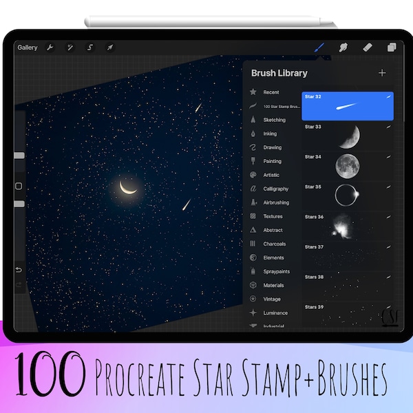 100 Procreate Star Stamp Brushes, Star Stamp Set, Star Brush, Digital Star Brushes, Star Stamp, Sparkles Procreate, Stars Brushset