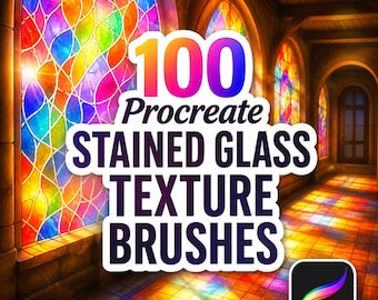 Stained Glass Texture Procreate Brushes, 100 Luminous Textures for Mosaic and Cathedral Window Art