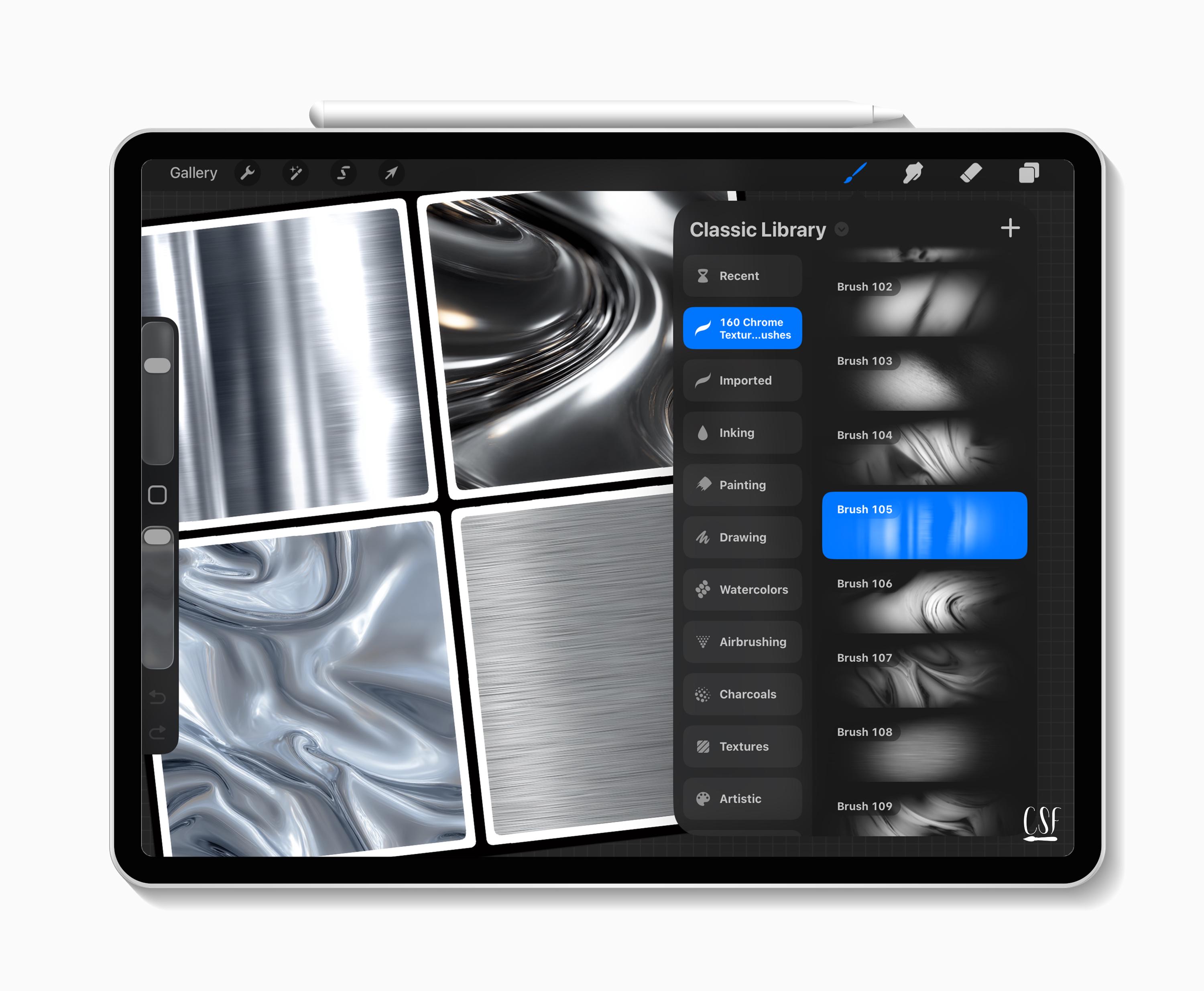 160 Procreate Chrome Texture Brushes, Metallic Texture, Reflective ...