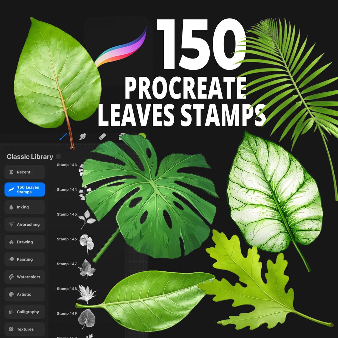150 Procreate Leaves Stamps, Tropical Leaf Brushes, Autumn and Garden ...