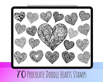 70 Procreate Doodle Heart Stamp Brushes, Valentines Day Stamp Set, Heart Stamp, Love Stamps, Procreate Heart, Heart Stamp Brushes