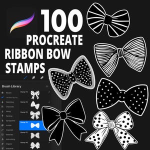 100 Procreate Ribbon Bow Stamp Brushes, Cute Bow, Decorative Bow, Gift Bow, Procreate Drawing, Fashion Stamp, Bow Tattoo, Ribbon Bow Drawing