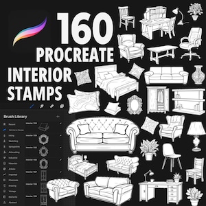 160 Procreate Interior Furniture Stamp Brushes, Procreate Interior Design, Procreate Home,Bed Sketch, Sofa Sketch, Table Sketch,Chair Sketch