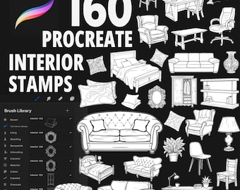 160 Procreate Interior Furniture Stamp Brushes, Procreate Interior Design, Procreate Home,Bed Sketch, Sofa Sketch, Table Sketch,Chair Sketch