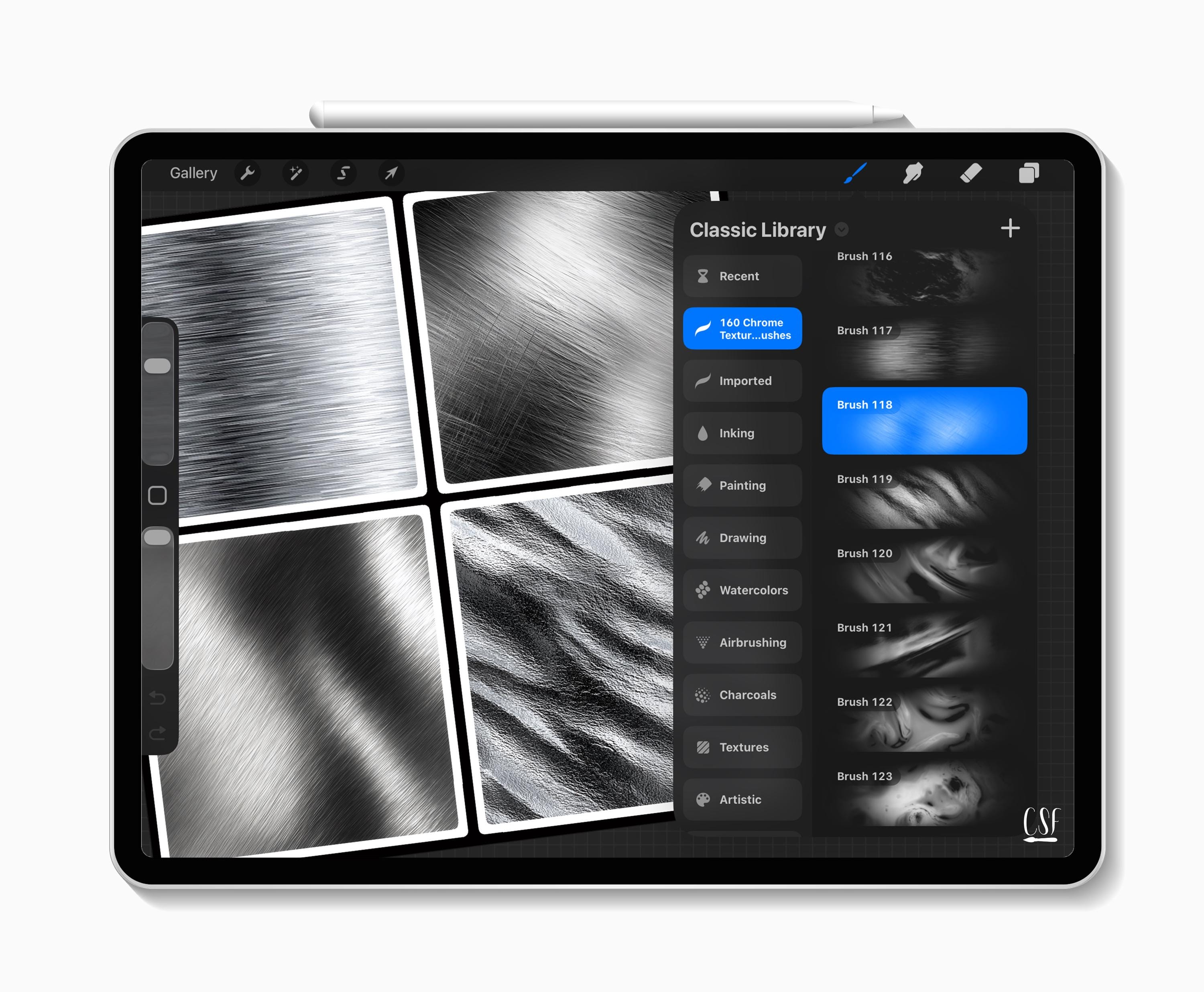 160 Procreate Chrome Texture Brushes, Metallic Texture, Reflective ...