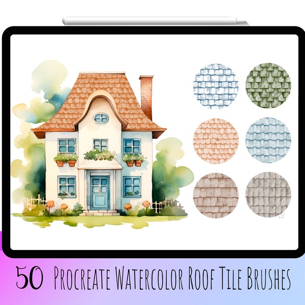 50 Watercolor Roof Tile Procreate Brushes, Roof Texture Procreate,Watercolor Texture Brush,Procreate Architect,Roof Texture Brush