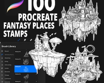 100 Procreate Fantasy Place Stamp Brushes, Fantasy Procreate, Tale Procreate, Fantasy Scene, Landscape Procreate, Castle Procreate