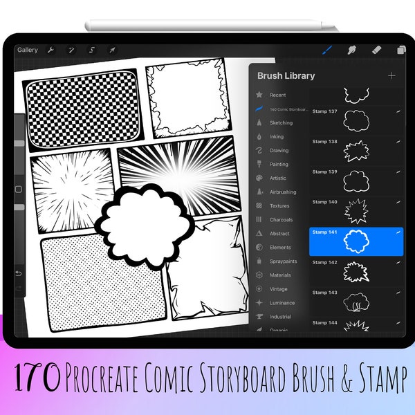 170 Procreate Comic Maker Stamp Brushes, Storyboard Template Builder, Speech Bubble Stamp, Procreate Comic Book Constuctor, Comic Pop Art