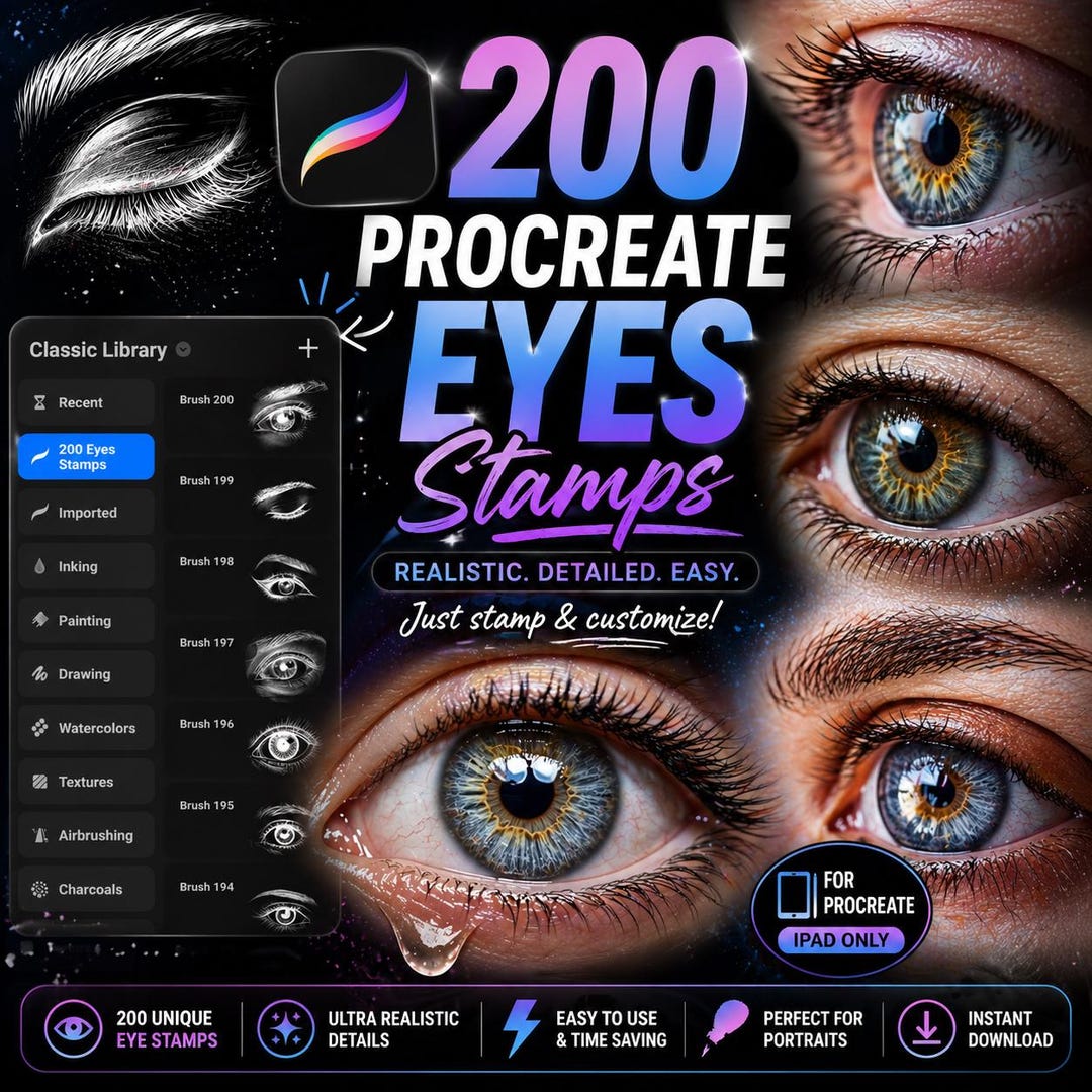 Procreate Eye Colours 200 Procreate Eyes Stamps, Realistic Eye Brushes, Eyelashes, Iris ...