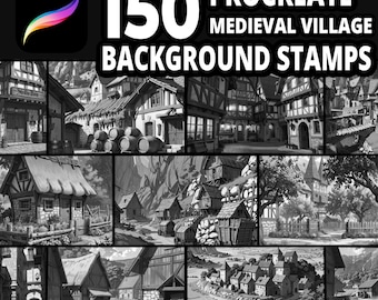 150 Procreate Medieval Village Background Stamps for Fantasy Art, RPG Scenes, Storybook Illustrations and Historical Designs