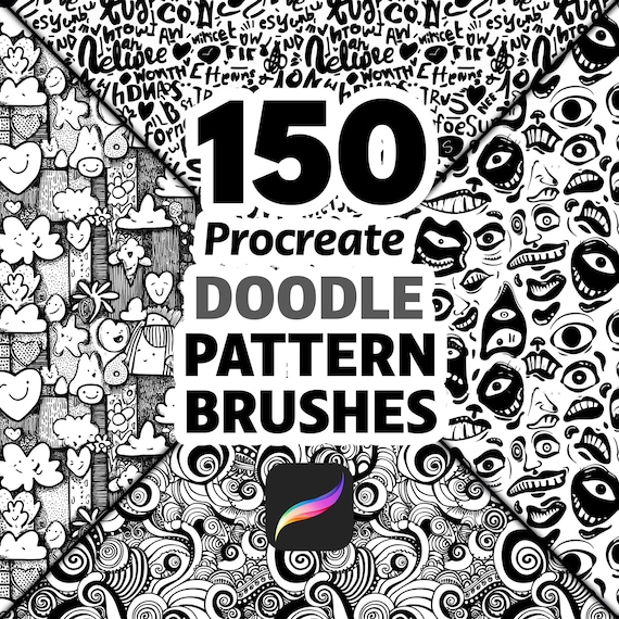 150 Procreate Doodle Pattern Brushes for Sketch Art, Cartoon Illustration, Hand Drawn Backgrounds and Creative Design Projects