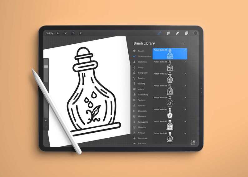110 Procreate Potion Bottle Stamp Brushes, Potion Bottle Stamp Set ...