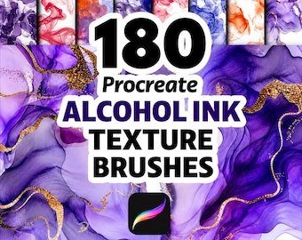 Procreate-borstels op alcoholinkt, 180 realistische glanzende lichtgevende vloeibare textuurborstels