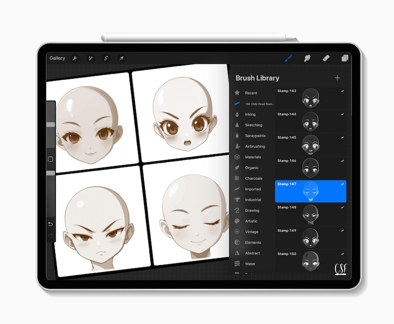 Chibi Face Procreate Stamps, 150 Head Brushes for Manga Art and Digital ...