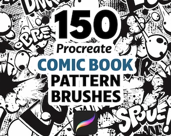150 Procreate Comic Book Pattern Brushes – Retro Pop Art, Halftone, Action Effects, BOOM & POW Patterns for Illustrators