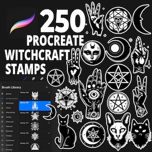 250 pinceles de sellos de brujería: Bruja, Místico, Celestial, Mágico, Cristal, Espeluznante