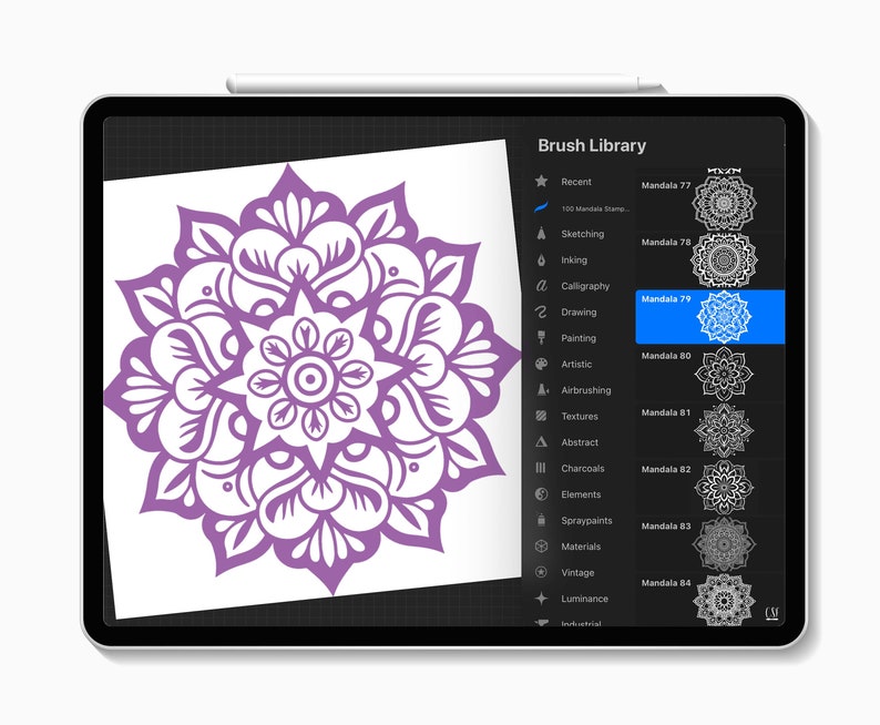 100 Procreate Mandala Stamp Brushes, Mandala Stamp Set, Mandala Brushes ...