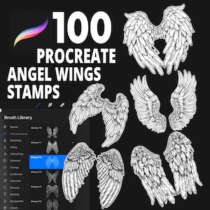 100 Procreate Angel Wings Stamp Brushes, Wings Stamp Set, Wings Procreate, Angel Stamp Brush, Angel Tattoo, Wings Tattoo, Procreate Angel