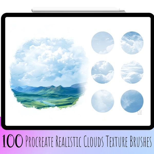 100 Realistic Cloud Procreate Brushes,Procreate sky,Procreate Clouds, Procreate Nature, Procreate Cloud Brushes set, Cloud Texture Brushes