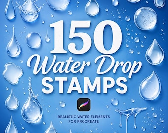 150 pennelli Procreate Water Drop Stamp, effetto liquido, timbro a spruzzo, goccia d'acqua realistica, timbro a goccia di pioggia, effetto bagnato, forma dell'acqua