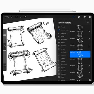 100 Procreate Ancient Scrolls Stamp Brushes, Old Scrolls Stamp Set ...