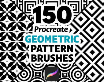 150 pinceaux à motifs géométriques Procreate pour l'art abstrait, le design moderne, les arrière-plans transparents et les projets numériques créatifs