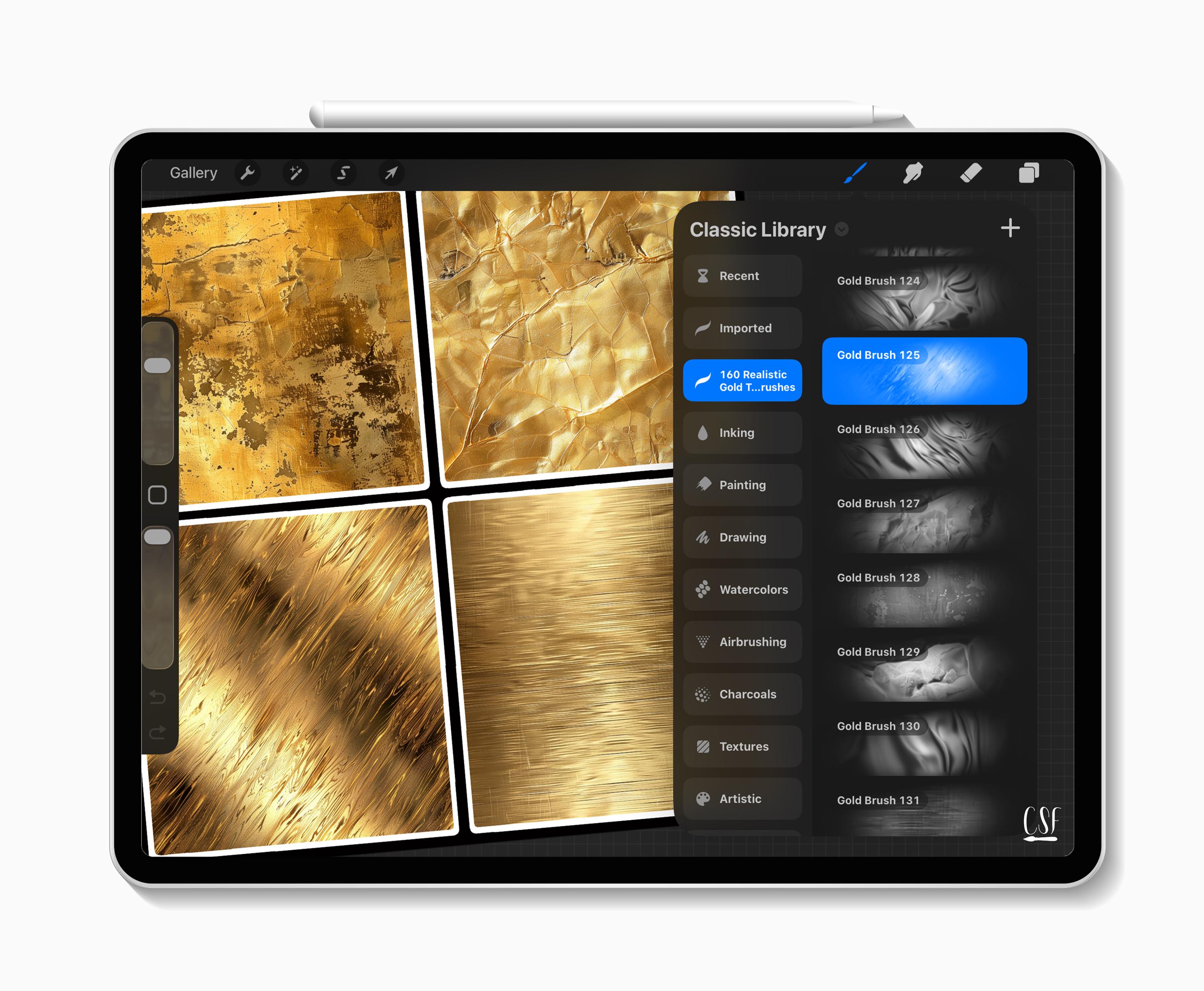 160 Procreate Realistic Gold Texture Brushes for Shiny Metallic Effects ...