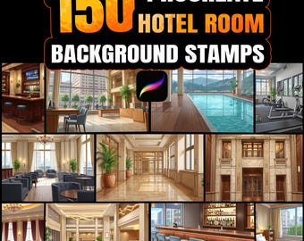 170 Procreate Hotel Room Background Stamps, Hotel Scene Creator, Comics Background, Manga Background,Hotel Room Sketches,Procreate Reception