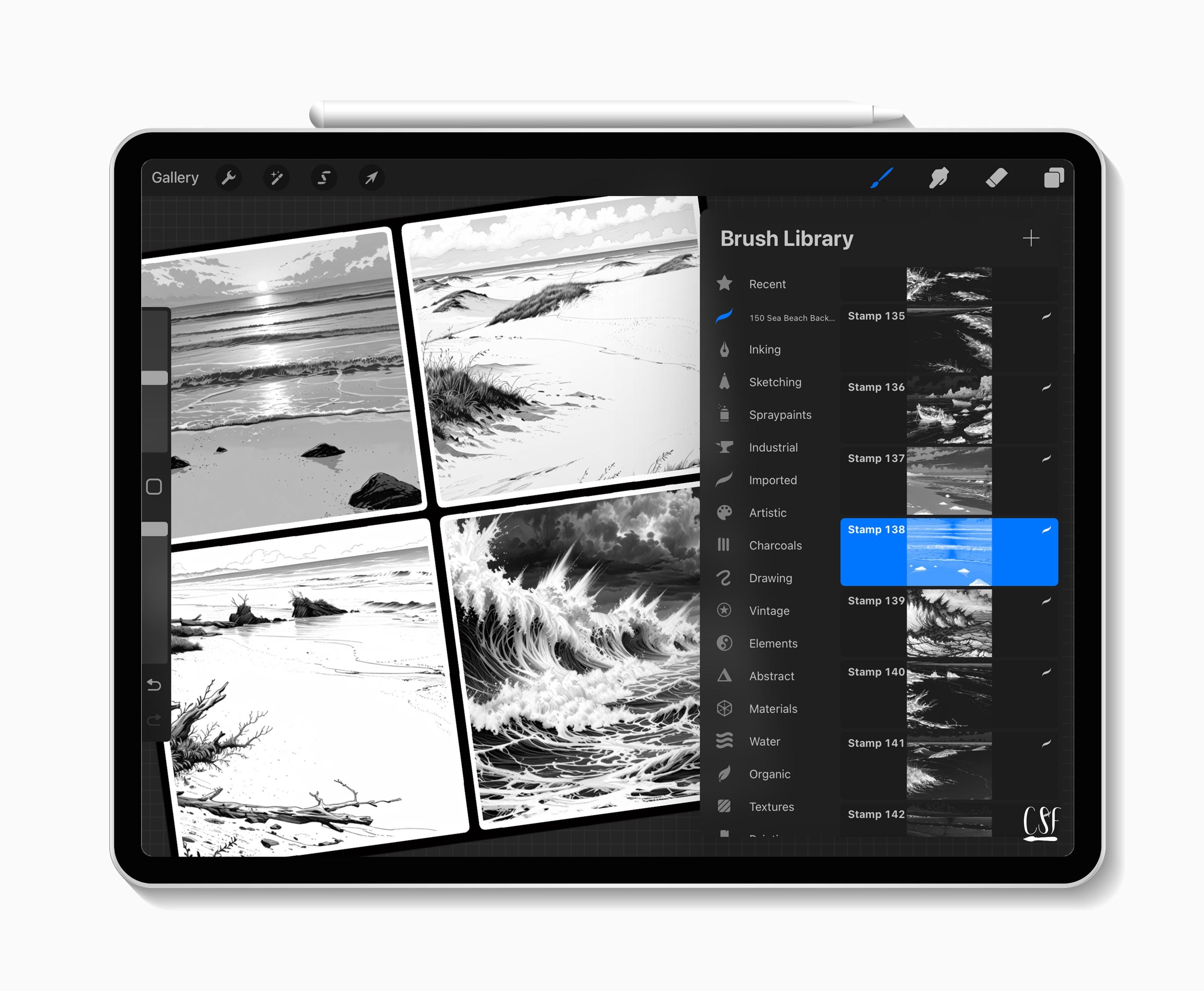 150 Procreate Sea Beach Background Stamps for Coastal Landscapes, Ocean ...