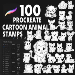 100 Procreate Cartoon Animal Stamp Brushes, Cute Animals, Funny Animals, Playful Animals, Animal Character, Cartoon Animal Designs