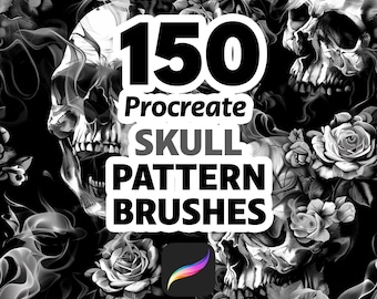 Procreate Skull Pattern Brushes, Gothic Skull and Rose Brushes Procreate, Dark Art Pattern Stamps