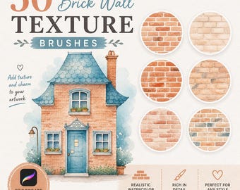 50 Watercolor Brick Wall Procreate Brushes, Brick Texture Procreate, Watercolor Texture Brush, Procreate Architect, Brick Texture Brush