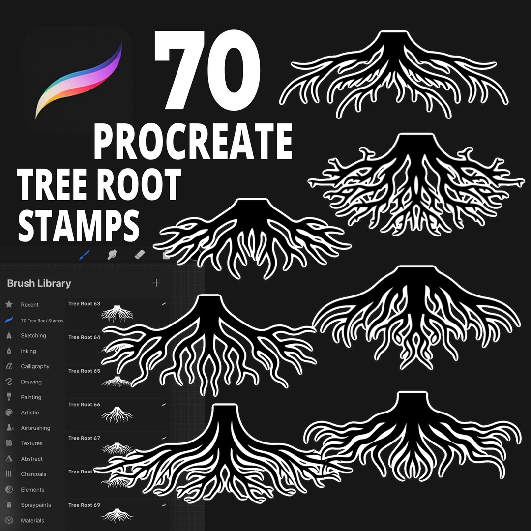 70 Procreate Tree Roots Stamp Brushes,tree Roots Stamp, Procreate Tree ...