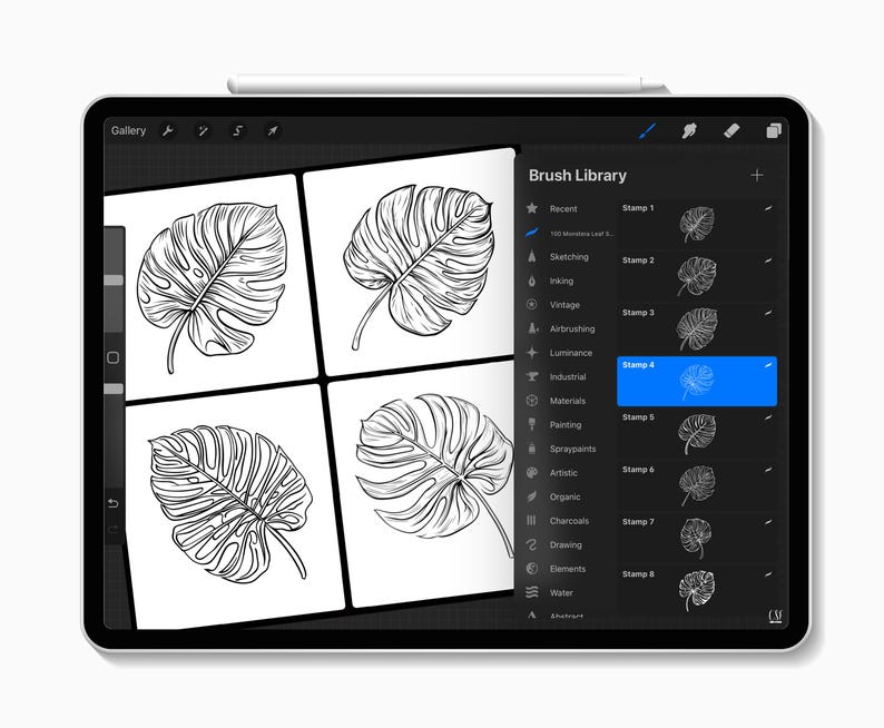 100 Procreate Monstera Leaf Stamp Brushes, Procreate Monstera Stamp Set ...