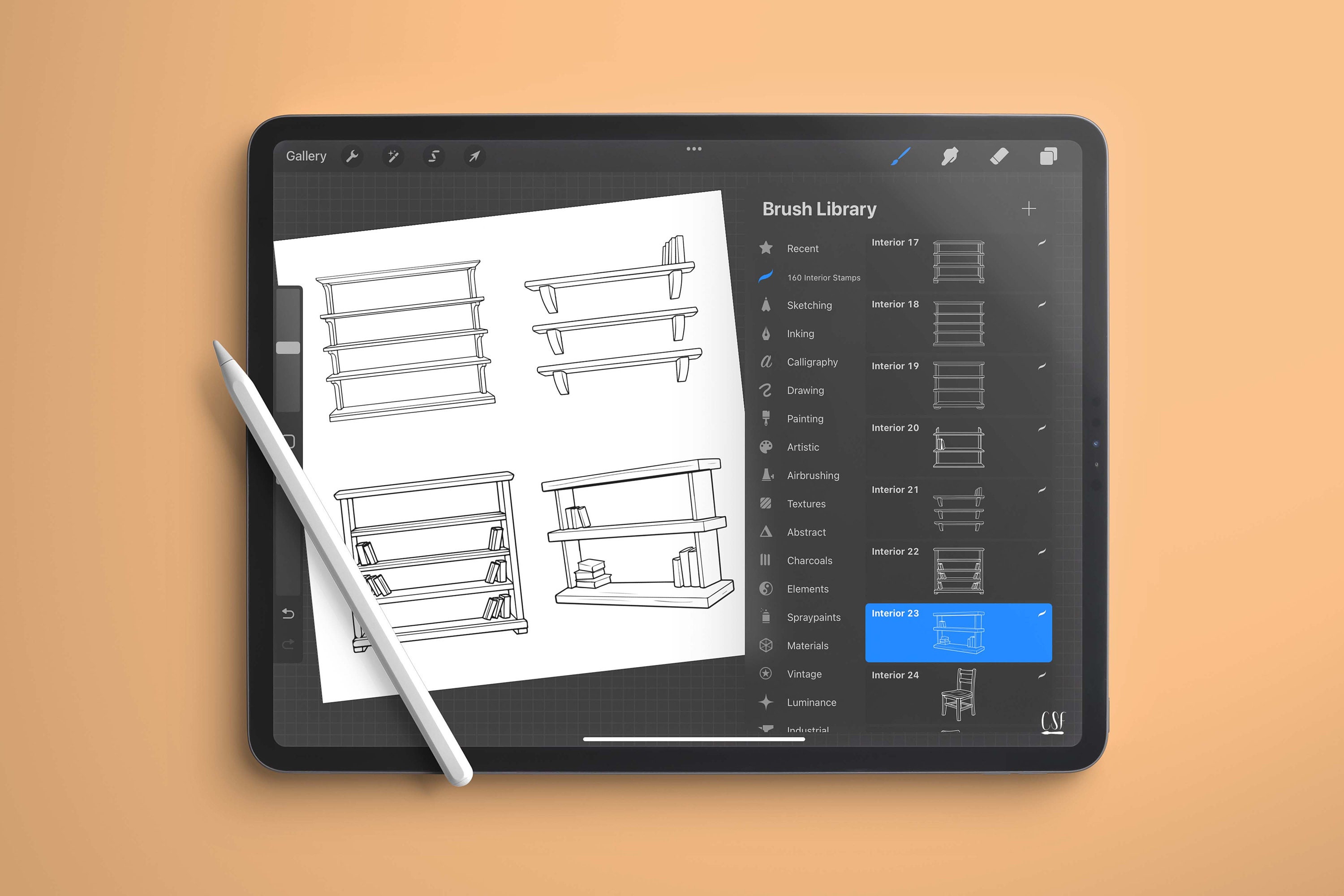 160 Procreate Interior Furniture Stamp Brushes, Procreate Interior ...