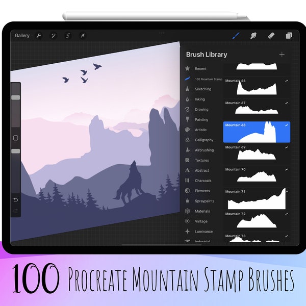 100 cepillos de sello de montaña Procreate, juego de sellos de montaña, cepillo de montaña, cepillos de montaña digitales, sello de montaña, juego de cepillos de montaña Procreate
